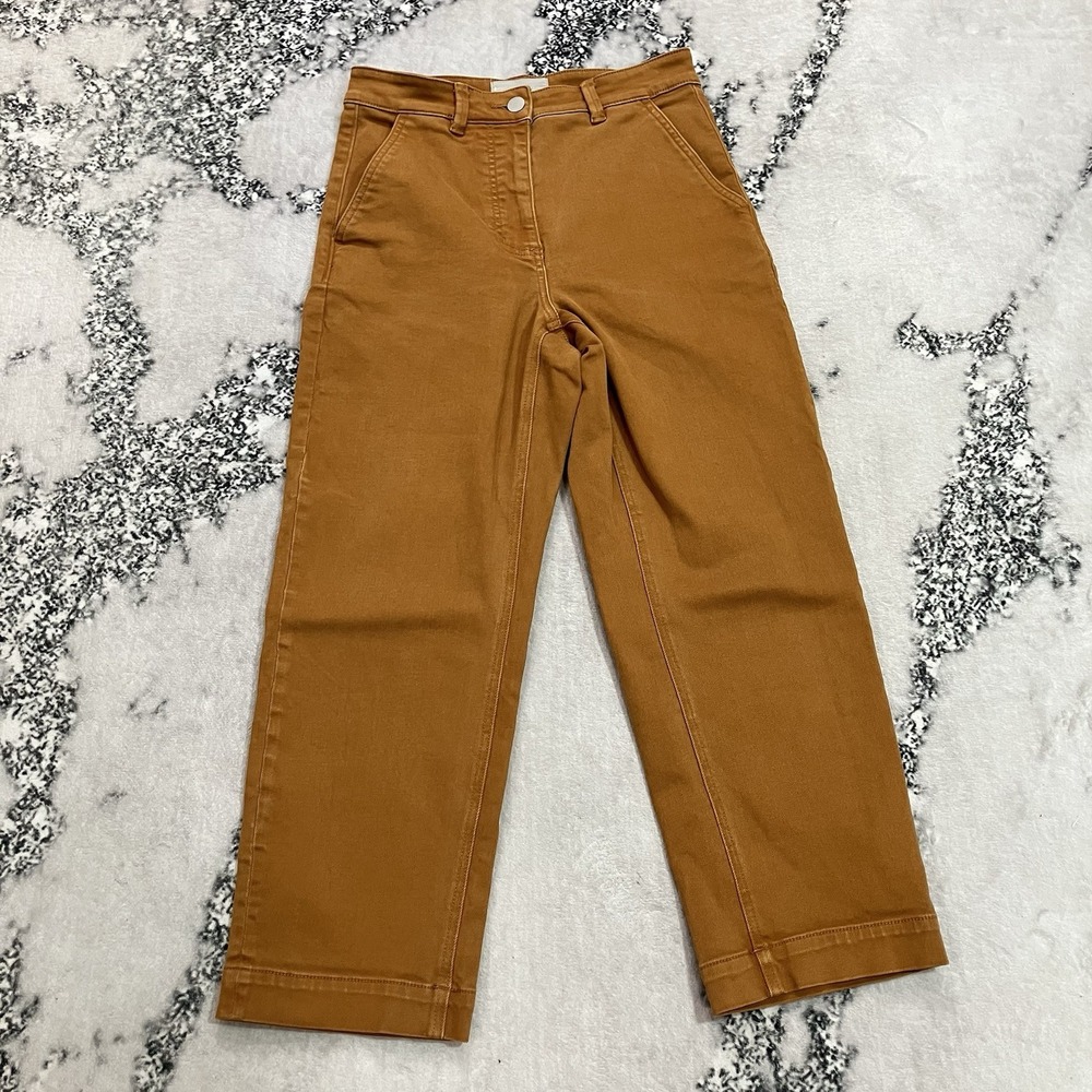 Everlane Womens 4 Cropped Straight Pants Golden Brown High Rise Stretch Cotton